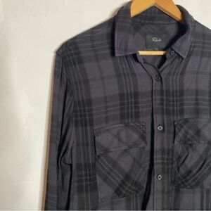 Rails Black & Grey Plaid Flannel Button Front Collared Shirt Dress Size Large